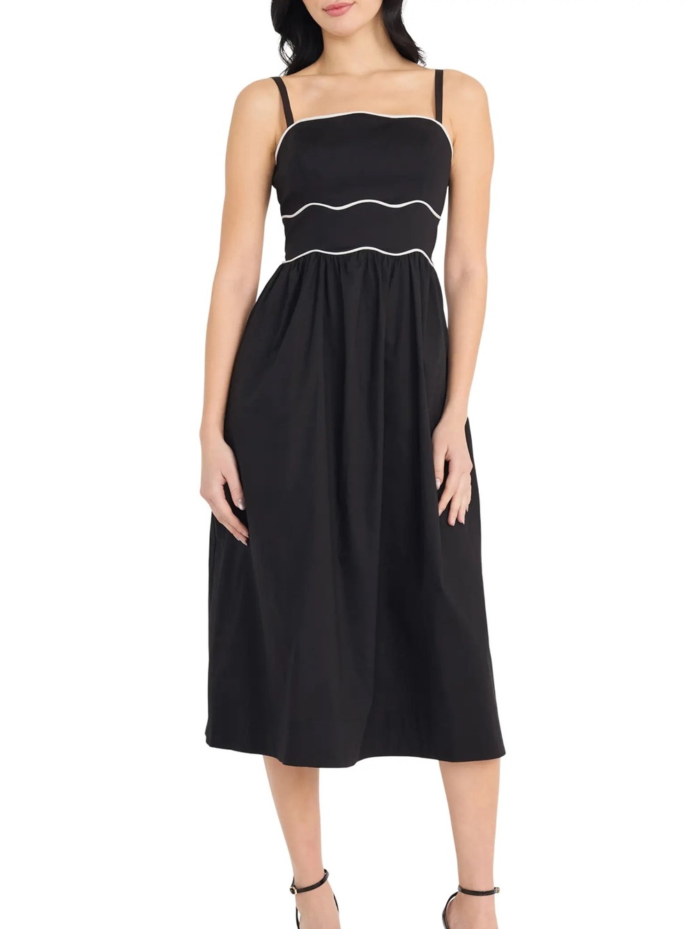 Donna Morgan Wavy Piping stretch cotton midi dress